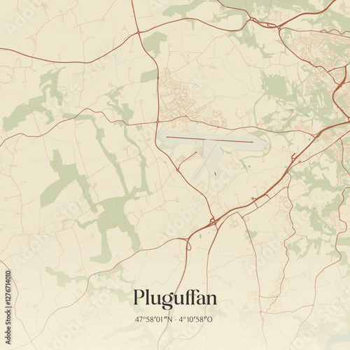 Vintage map of Pluguffan, France.
