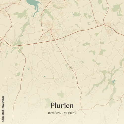 Vintage map of Plurien, France.