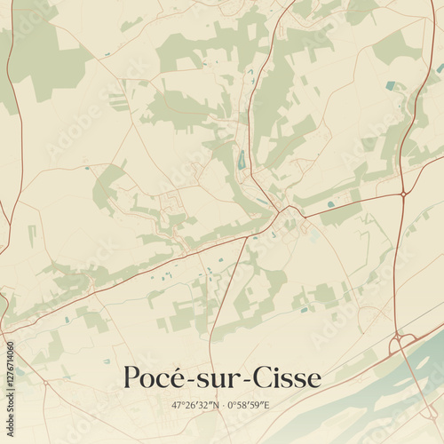 Vintage map of Pocé-sur-Cisse, France.
