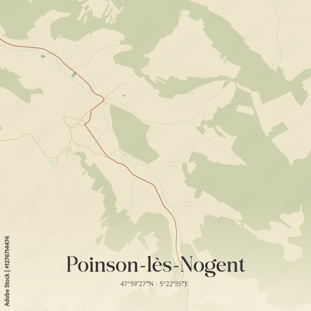 Obraz premium Vintage map of Poinson-lès-Nogent, France.