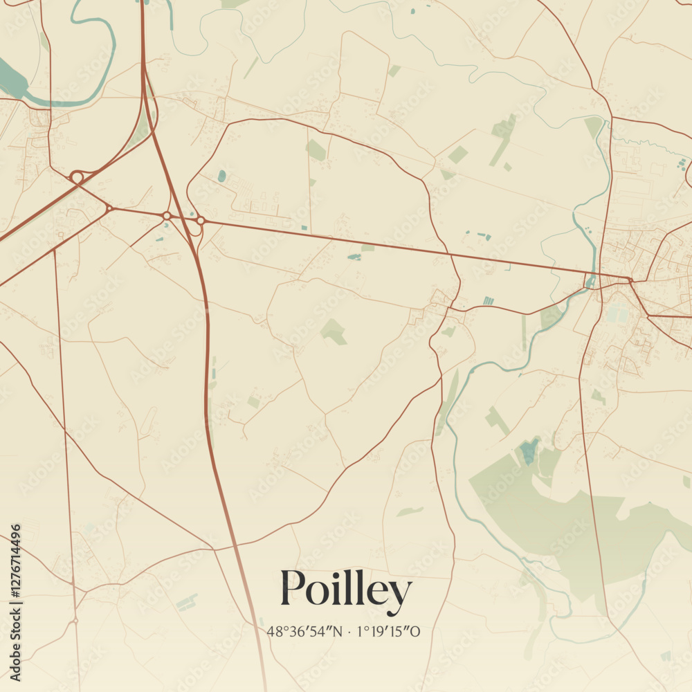 Fototapeta premium Vintage map of Poilley, France.