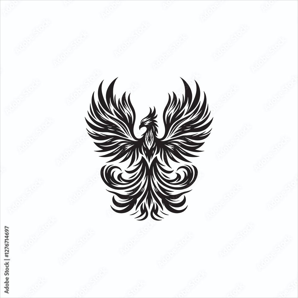 Obraz premium Elegant Black Phoenix Tattoo Design – Symbol of Rebirth & Strength