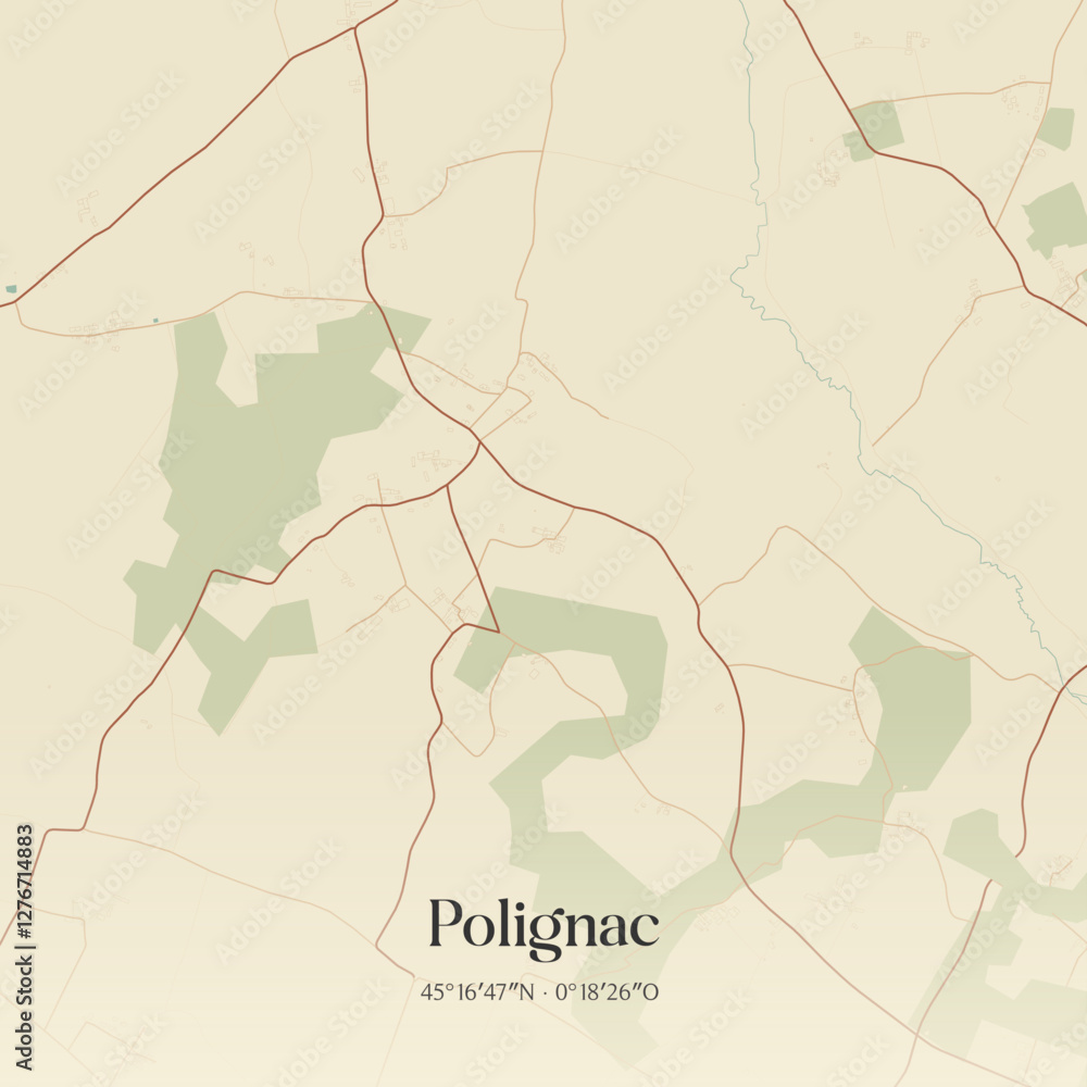 Fototapeta premium Vintage map of Polignac, France.