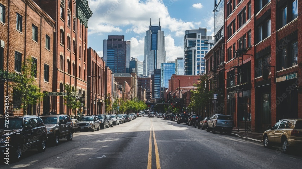 Street lined with city buildings. Street lined with city buildings.