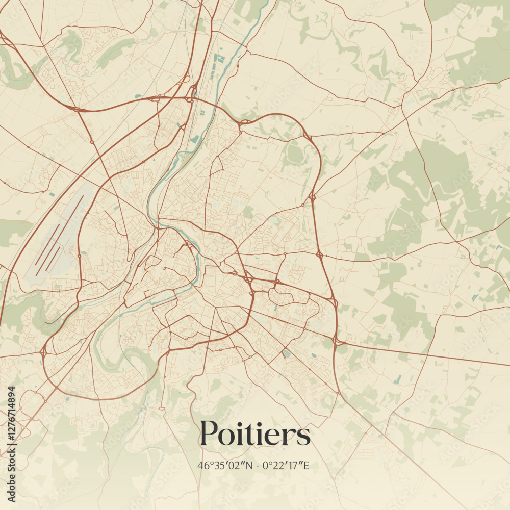 Fototapeta premium Vintage map of Poitiers, France.