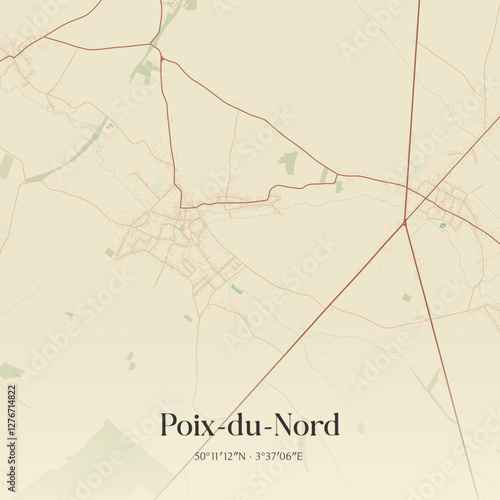 Vintage map of Poix-du-Nord, France.