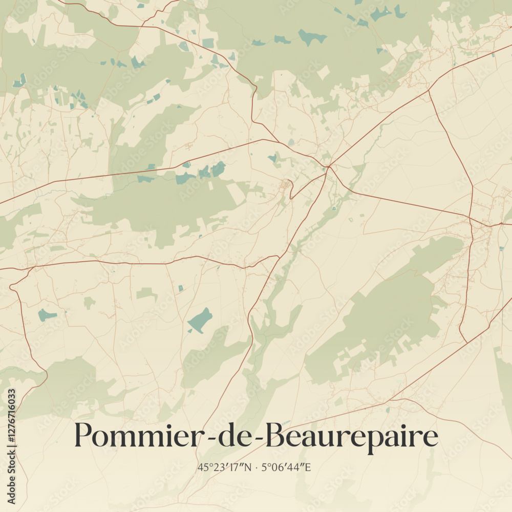 Fototapeta premium Vintage map of Pommier-de-Beaurepaire, France.