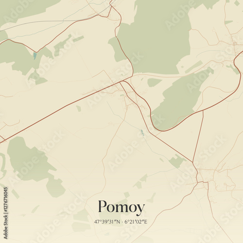 Vintage map of Pomoy, France.