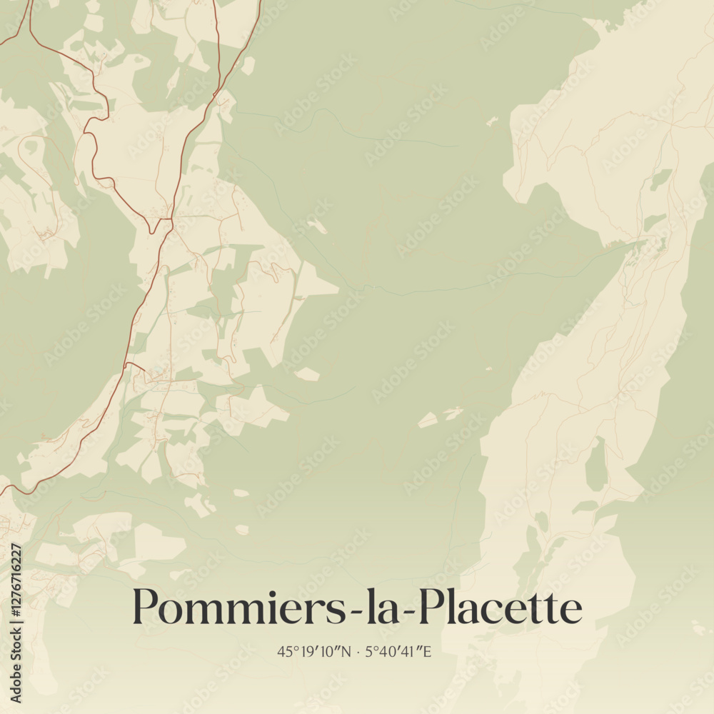 Fototapeta premium Vintage map of Pommiers-la-Placette, France.