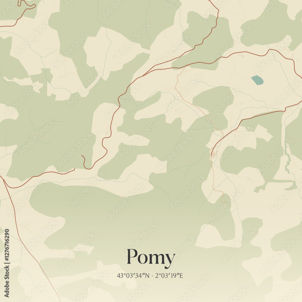 Fototapeta premium Vintage map of Pomy, France.