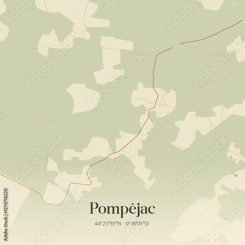 Vintage map of Pompéjac, France.