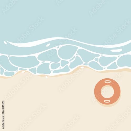 Minimalist Scene: The beach is clean with white sand and there are life buoys.