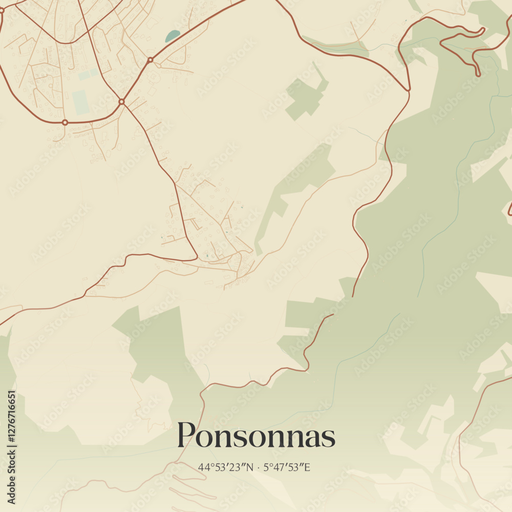 Obraz premium Vintage map of Ponsonnas, France.