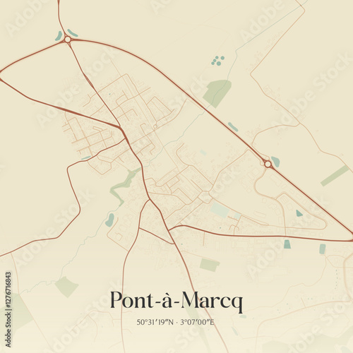 Vintage map of Pont-à-Marcq, France.