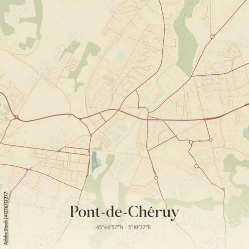 Vintage map of Pont-de-Chéruy, France.