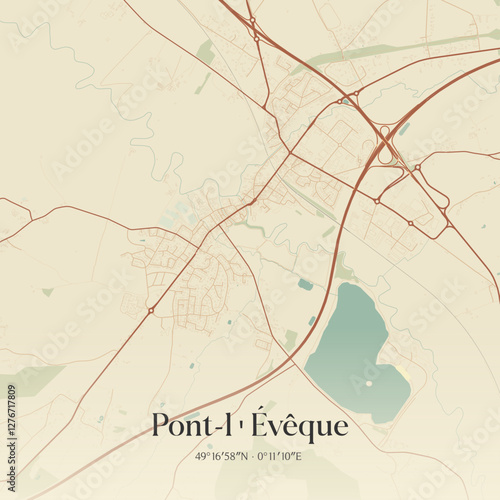 Vintage map of Pont-l'Évêque, France.