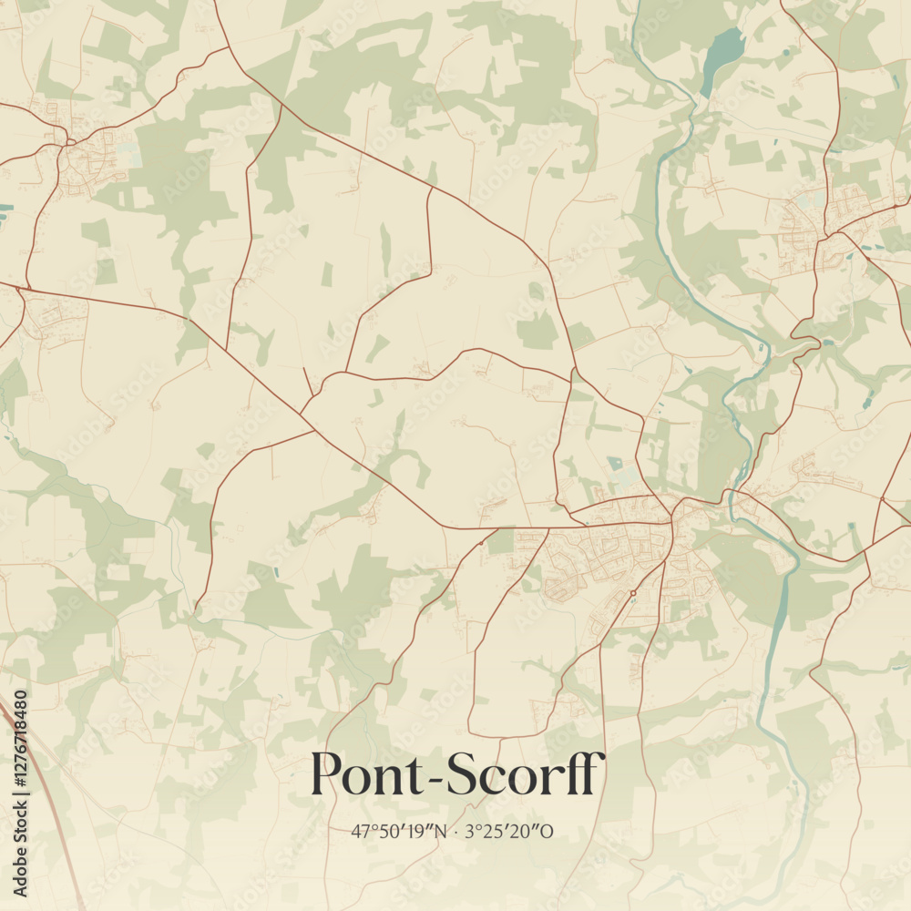 Fototapeta premium Vintage map of Pont-Scorff, France.