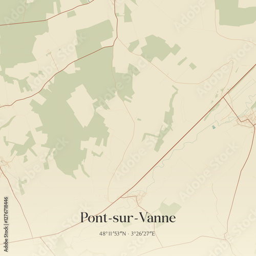 Vintage map of Pont-sur-Vanne, France.