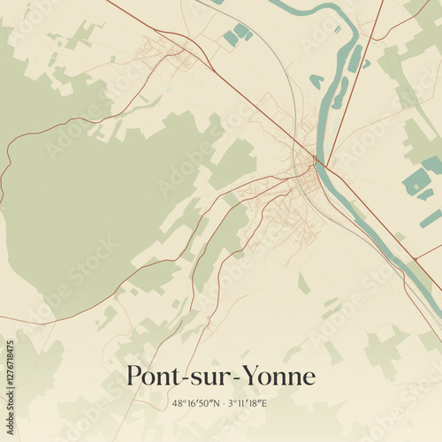 Vintage map of Pont-sur-Yonne, France.