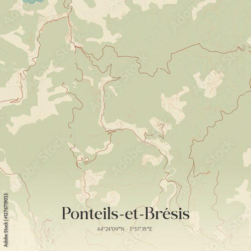 Vintage map of Ponteils-et-Brésis, France.