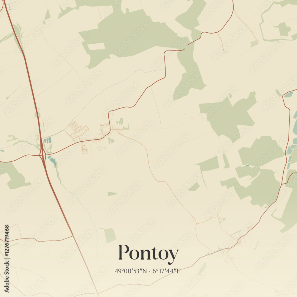 Fototapeta premium Vintage map of Pontoy, France.