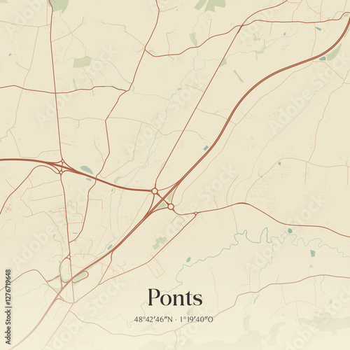Vintage map of Ponts, France.