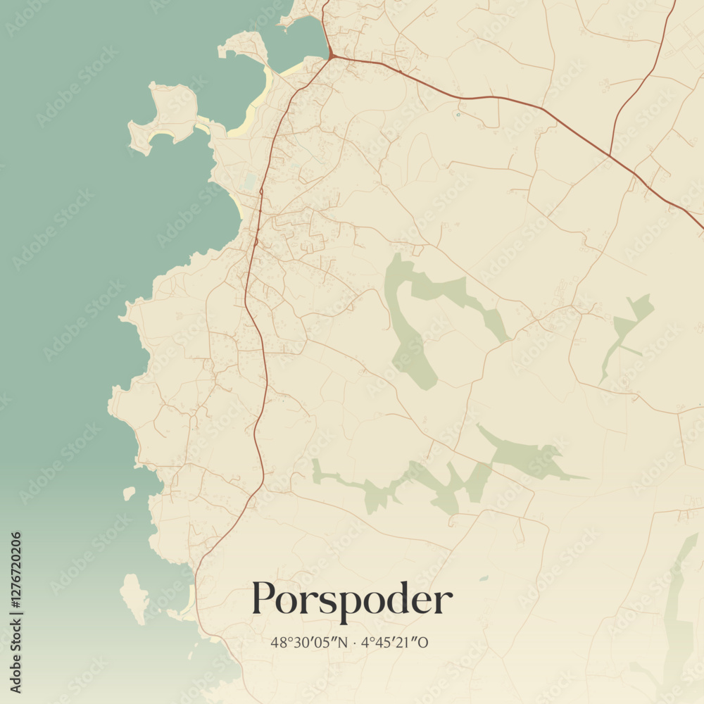 Obraz premium Vintage map of Porspoder, France.