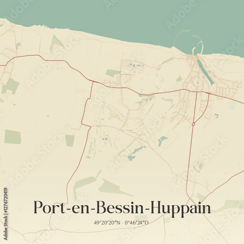 Vintage map of Port-en-Bessin-Huppain, France.
