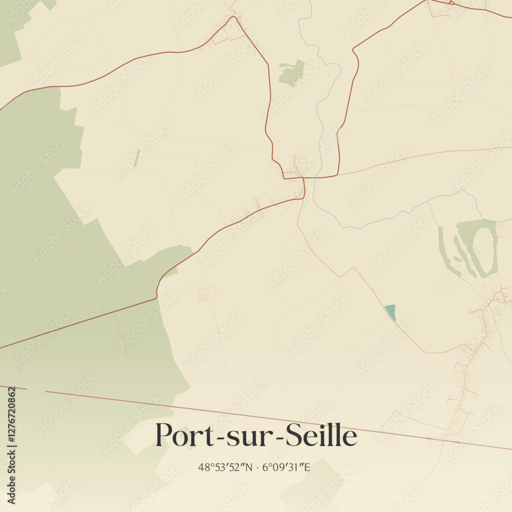 Fototapeta premium Vintage map of Port-sur-Seille, France.