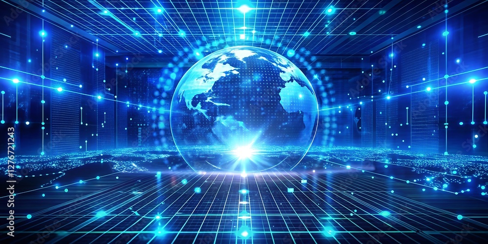 Blue background with a globe in the center Blue background with a globe in the center