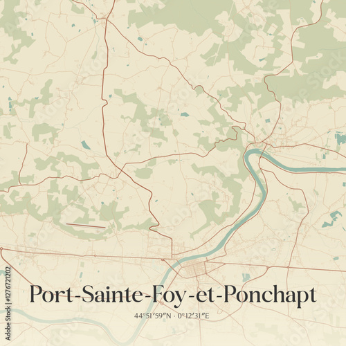 Vintage map of Port-Sainte-Foy-et-Ponchapt, France.