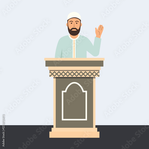 A man muslim stands at a podium illustration.