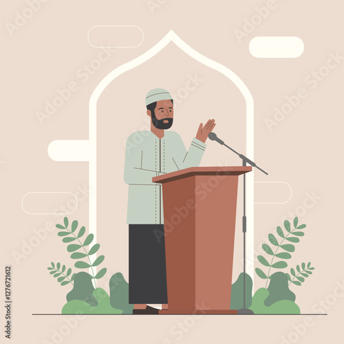 A man muslim stands at a podium illustration.