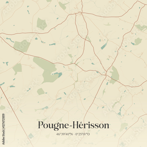 Vintage map of Pougne-Hérisson, France.