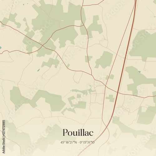 Vintage map of Pouillac, France.