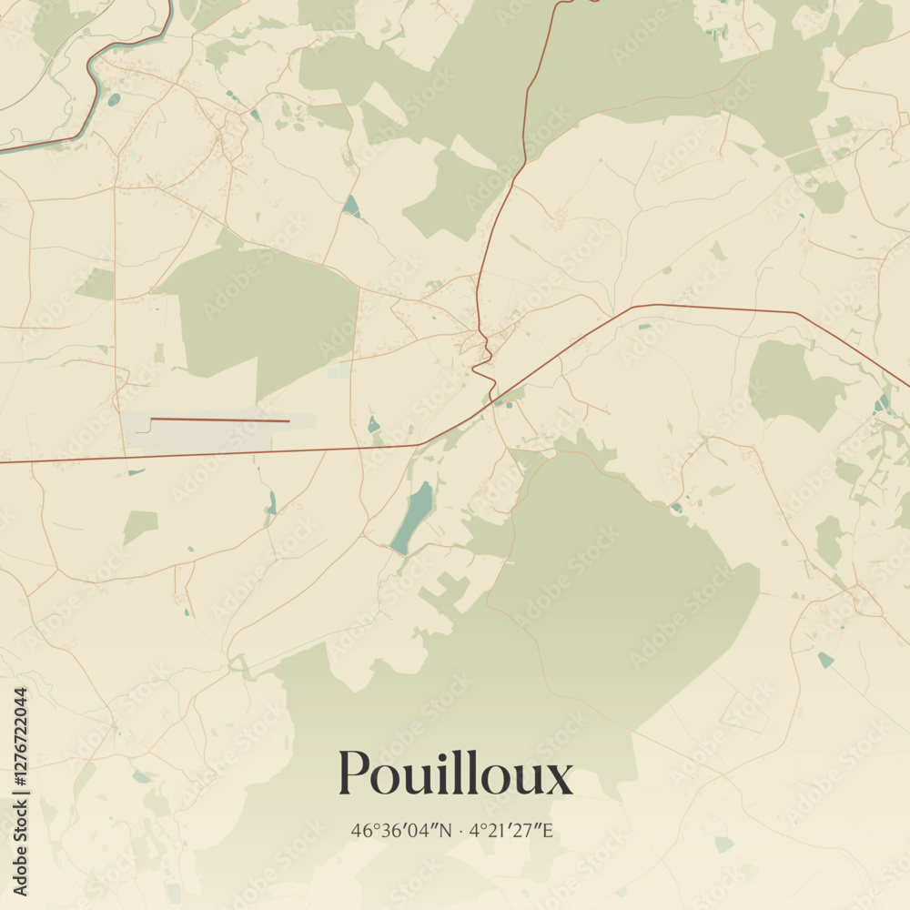 Obraz premium Vintage map of Pouilloux, France.