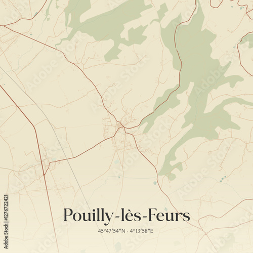 Vintage map of Pouilly-lès-Feurs, France.