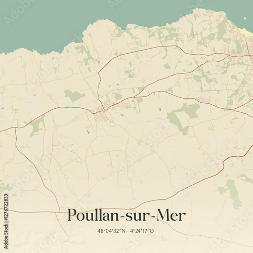 Vintage map of Poullan-sur-Mer, France.