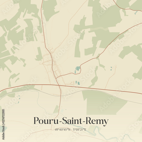 Vintage map of Pouru-Saint-Remy, France.