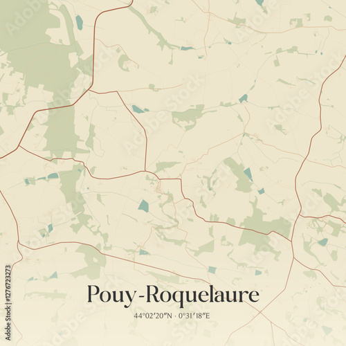 Vintage map of Pouy-Roquelaure, France.