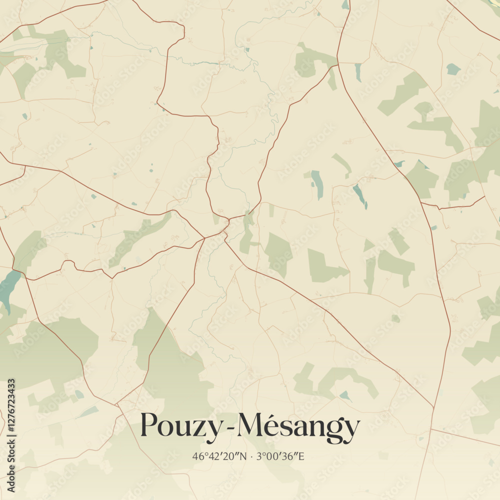 Fototapeta premium Vintage map of Pouzy-Mésangy, France.