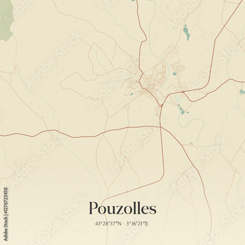 Vintage map of Pouzolles, France.