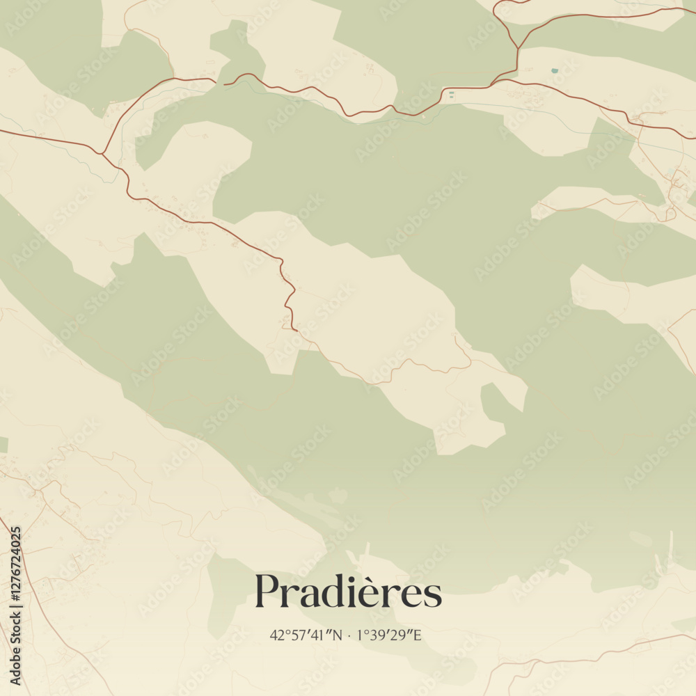 Obraz premium Vintage map of Pradières, France.