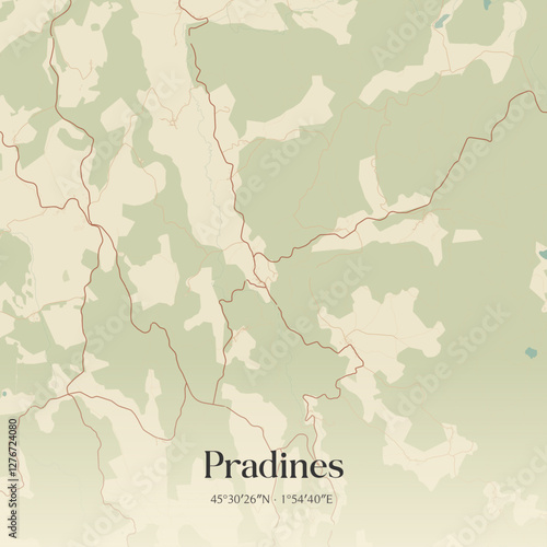 Vintage map of Pradines, France.