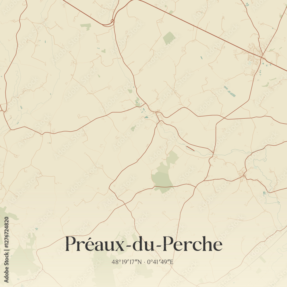 Obraz premium Vintage map of Préaux-du-Perche, France.