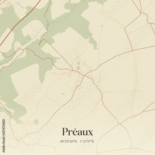 Vintage map of Préaux, France.