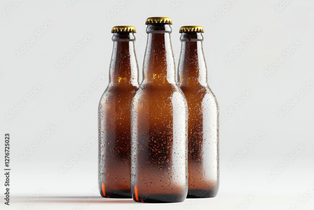 Three chilled bottles on white background. Neural network AI generated Three chilled bottles on white background. Neural network AI generated