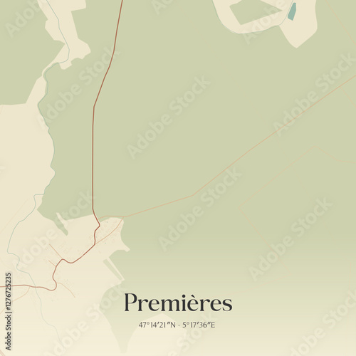Vintage map of Premières, France.