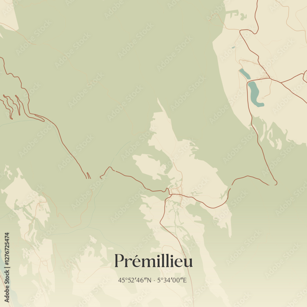 Fototapeta premium Vintage map of Prémillieu, France.