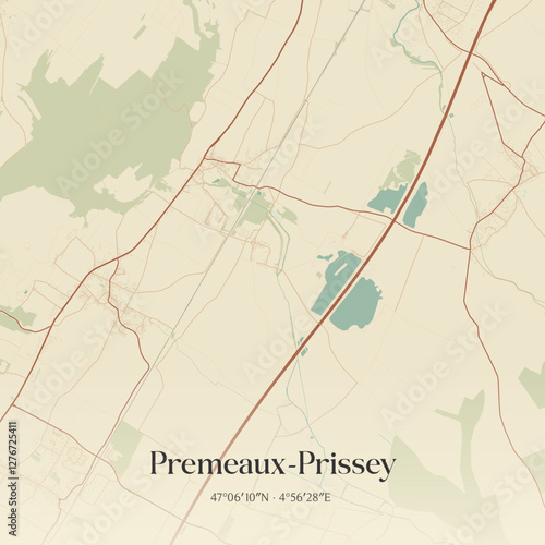 Vintage map of Premeaux-Prissey, France.